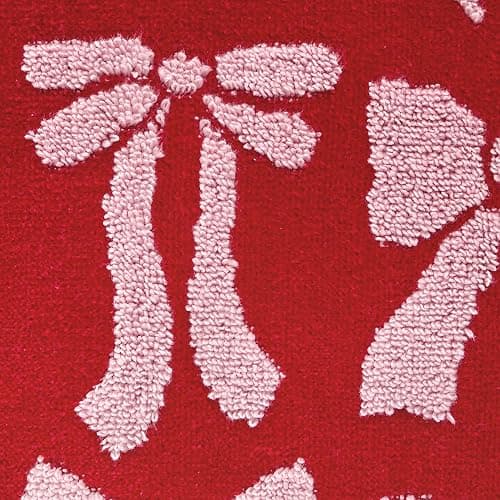 SKL Home Bow Jacquard 100% Cotton Premium Bath Towel, 500 GSM, Reversible, Soft & Absorbent, Decorative/Everyday Christmas/Winter/Valentine's Day, Red/Pink thumbnail 5