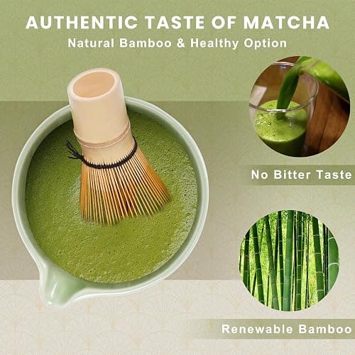 RANERANE Matcha Whisk and Bowl with Ceramic Matcha Whisk Holder,Matcha Sifter, Matcha Spoon and Scoop Handmade from Natural Bamboo,Matcha Making Kit Cyan, Normal, ZYMC6Pcs01-Cyan thumbnail 3