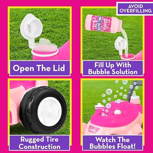 Barbie Bubble Lawn Mower for Toddlers, Bubble Blowing Machines, Indoor and Outdoor Gardening Toy, Birthday, Party Favor for Preschool Girls, No Batteries Required, Includes Bubble Solution, 2+ thumbnail 5