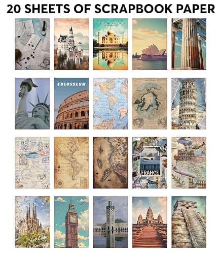 Travel Stickers for Scrapbooking & Journaling - Travel Scrapbook Supplies | 300+ Vintage Washi Stickers for Journaling, 20 Scrapbook Papers, FAYWARE Ephemera for Junk Journals thumbnail 7