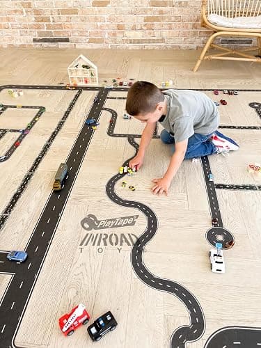PlayTape Road Tape for Toy Cars - Sticks to Flat Surfaces, No Residue; 2 inch Wide x 30 ft Asphalt Road thumbnail 4