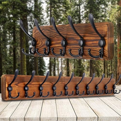 SKOLOO Rustic Wall Mounted Coat Rack: 16" Hole to Hole, Pine Real Wood Plank Wall Coat Rack with 5 Triple Hooks, Farmhouse Coat Hanger Wall Mount for Hanging Backpack Jacket Coat Hat thumbnail 7