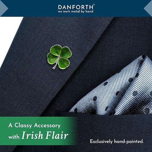 DANFORTH Four Leaf Clover Lapel Pin | Handcast Pewter Shamrock Lapel Pin, 3/4", Made in USA by Vermont Artisans | Lucky Irish Souvenir, St. Patricks Day Accessories thumbnail 2