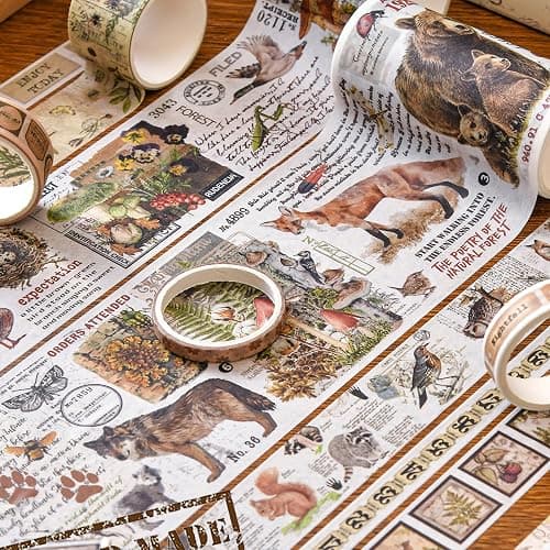 Songdao 18 Rolls Vintage Washi Tape Pack Retro Arts Adhesive Tapes Wide Monologue Decorative Masking Tape Sets for Craft, Kids, Scrapbook, DIY, Gift Wrapping (Jungle Trails) thumbnail 5
