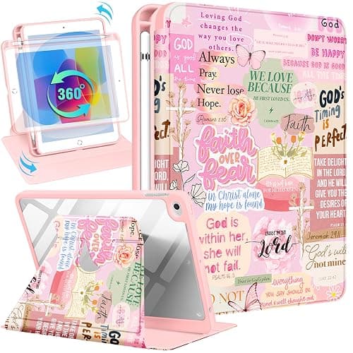 Uppuppy for iPad mini 4 Case for iPad mini 5th Generation Case - 360 Rotating Stand Folio Smart Cover with Pencil Holder for Women Girls, Christian Words for Apple Tablet Mini 7.9 inch 2019/2015 - Image 1