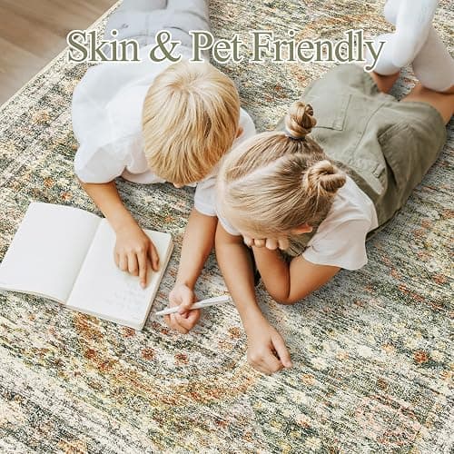 Soalmost 6x9 Area Rug for Living Room Washable 6x9 Non-Slip Modern Rugs for Bedroom Dinning Room Ultra-Thin Indoor Green Orange thumbnail 3