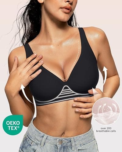 OEAK Womens Deep V Bras Wireless Comfortable Bra Supportive No Underwire Bras Tshirt Push Up Bralettes Plunge Seamless Bra thumbnail 2