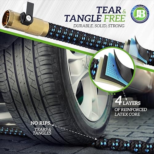 J&B XpandaHose 100ft Expandable Garden Hose – Ultra-Strong 3750D, 4-Layer Latex Core, Brass 3/4" Connectors, 10-Pattern Nozzle & Storage Bag – Lightweight, Kink-Reducing, Leak-Resistant thumbnail 7