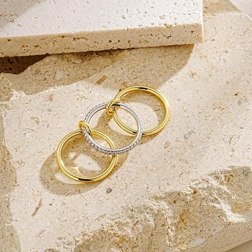 JINEAR Gold Stackable Rings for Women Non Tarnish 14K Gold Plated Interlocked Ring Gold Silver Mixed Metal Statement Rings Dainty Cubic Zirconia Band Thumb Ring Jewelry Gift for Women thumbnail 8