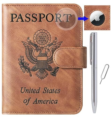 Airtag Passport Holder Cover Wallet Travel Essentials Leather Rfid Blocking Case Vacation Luggage Must Haves Travel Accessories for Men Women (117#Brown) - Image 1