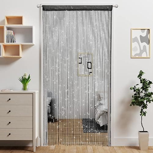 Atsweetlife Door String Curtain Doorway Beads Curtains,Hanging Room Divider Beaded Decor Hippie Glitter Fringe Panel Closet Window Doors Sequin Sheer Boho Doors Tassel (Black) - Image 1