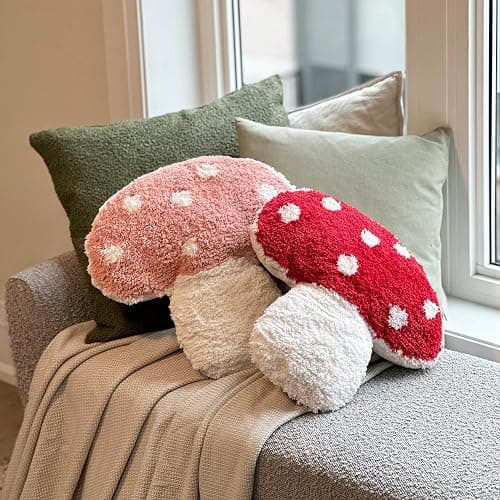 Dreamstall Mushroom Throw Pillow Tufted Shape Decorative Cushion 15” x 15” – Decor for Bed, Couch, Living Room (Red) thumbnail 6