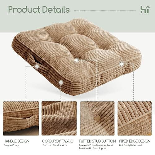 HIGOGOGO Washable Floor Pillow Cushion for Adults, Meditation Cushion Pillow, Large Square Floor Sitting, Removable Tufted Corduroy Cover, for Tatami Living Room or Yoga, 22x22 Inch, Machine Washable thumbnail 3