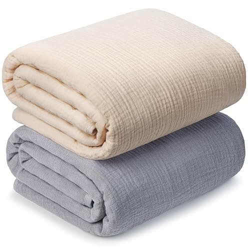 Muslin Swaddle Blankets for Newborn, 2 Pack Breathable Soft Receiving Blanket, Large 41 x 41 inches Swaddle Wrap Burping Clothes, Essentials Infant Shower Items. (Beige & Light Gray) - Image 1