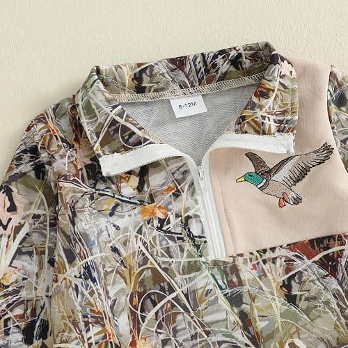 VISGOGO Toddler Baby Boy Hunting Outfit Duck Half Zip Long Sleeve Sweatshirt Pants Set 2 Fall Camouflage Clothes thumbnail 5
