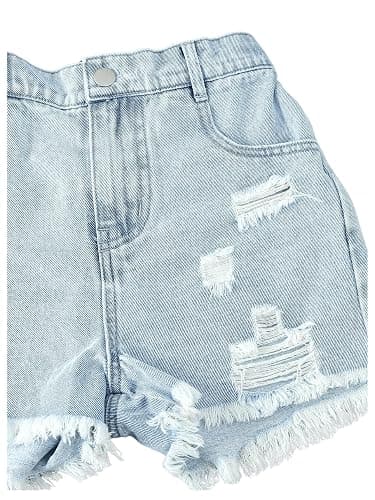 Floerns Girl's Ripped Raw Hem Elastic Waist Straight Leg Denim Shorts with Pockets thumbnail 4