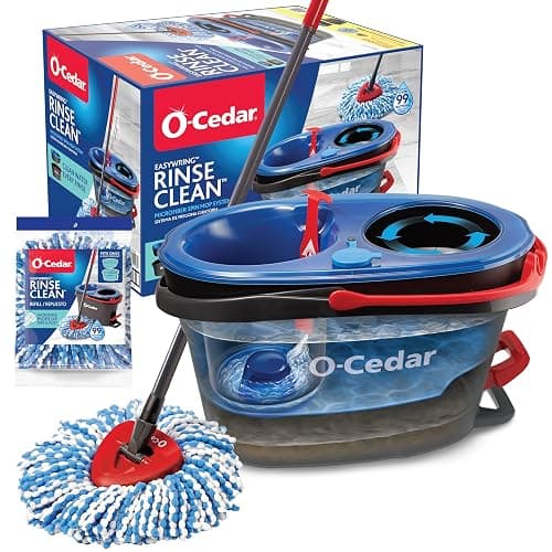 O-Cedar RinseClean Spin Mop & Bucket System + 1 Extra Mop Head | Clean with Clean Water | Removes 99% of Bacteria - Image 1