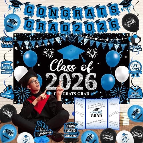 Vlipoeasn Blue 2026 Graduation Party Decorations 2026 College/High School Graduation Decorations Party Supplies, Class of 2026 Congrats Grad Backdrop Banner Signature Book thumbnail 5