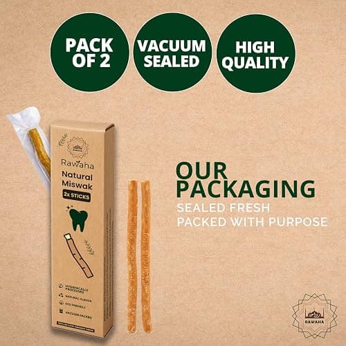 Rawaha 2 Pcs Miswak Sticks - Vacuum Sealed Natural Chewing Miswak Sticks for Teeth - Natural Flavored Toothbrush for Teeth Whitening, Oral Health, and Fresh Breath || Pack of 2 thumbnail 5