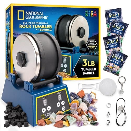 National Geographic Rock Tumbler Kit - 3 Lb. Extra Large Capacity Barrel with 3-Speed Motor & 9-Day Timer, Kit Includes Rocks for Tumbling and Rock Polisher Grit, Rock Tumbler for Adults and Kids - Image 1
