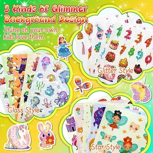 1000+ Holographic Stickers for Kids - 45 Different Sheets of 3 Themes Craft, Animal, Fairy Tale and Birthday Party, Kids Stickers for School Class Gift Wrap Decoration, Gift for Toddlers Boys and Girl thumbnail 2
