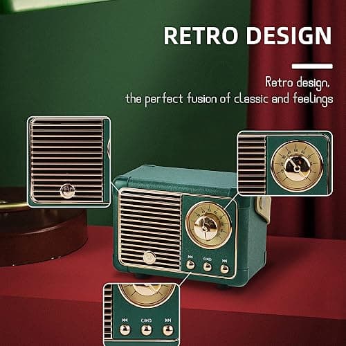 Fsjun Retro Wireless Bluetooth Speaker, Portable Outdoor Speakers,Vintage Decor, Mini Speakers with Powerful Sound, Hands-Free Calls, USB/TF Card/AUX Support (Green) thumbnail 5