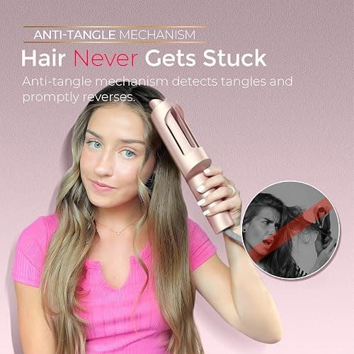 Upgraded Automatic Rotating Curling Iron - TYMO CurlPro Plus Long Barrel Curling Wand for Long Hair, Ceramic Hair Curler for Women, Anti-Scald, Tangle-Free, 600M Ionic, Dual Voltage,Gold Blush, 1 Inch thumbnail 6