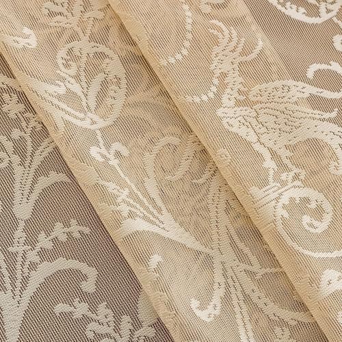 TUDECO Beige Lace Curtains for Bedroom - Floral Sheer Boho Crochet Curtains 63 Inch Length, Natural Ruffle Short Rod Pocket Light Filtering Window Treatment Grandma Core Decor, 59 x 63 Inch thumbnail 7