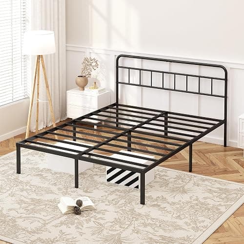 Kujielan 12 inches Queen Size Bed Frame with Minimalist headboard,Metal Platform Base with Strong Metal Slats,Mattress Foundation for Under Bed Storage,Easy Assembly,Black - Queen - 12 INCH thumbnail 6