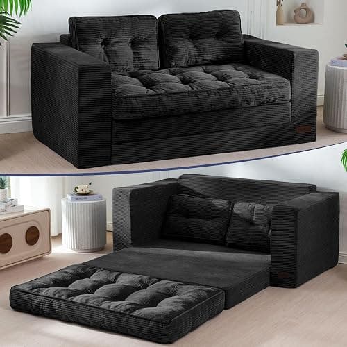 MAXYOYO Folding Sofa Bed, Convertible Sleeper Loveseat with Pillows | 2-Person Fold-Out Loveseat, Convertible Sleeper Bed with Supportive Pillows for Relaxing or Overnight Guests, Black - Image 1