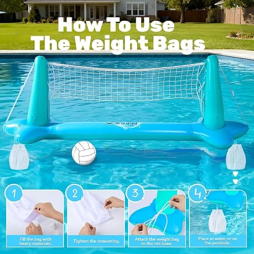 JOYIN Inflatable Pool Float Set Volleyball Net & Basketball Hoops, Floating Swimming Game Toy for Kids and Adults, Summer Floaties, Volleyball Court (105”x28”x35”)|Basketball (27”x23”x27”),L-Blue thumbnail 5