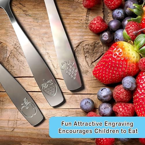 CHILLOUT LIFE Stainless Steel Kids Silverware Set 12 Pieces - Child and Toddler Safe Flatware - Kids Utensil Set - Metal Kids Cutlery Set (Includes 6 Small Kids Spoons & Kids 6 Forks) thumbnail 5