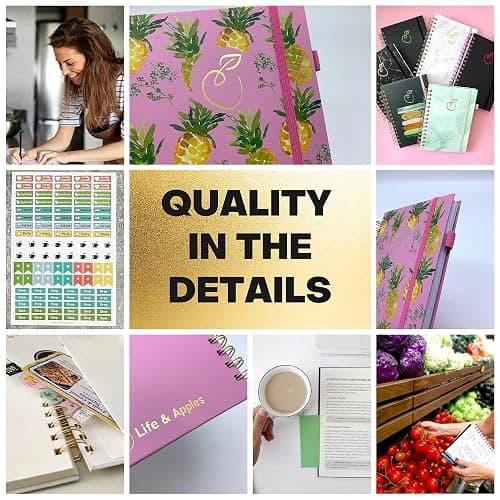 Life & Apples Meal Planner with Grocery List – Undated Weekly Menu & Meal Prep Notebook for Women & Men, Healthy Eating & Weight Loss Planner, 52-Week Spiral Bound Journal, Pineapples thumbnail 2