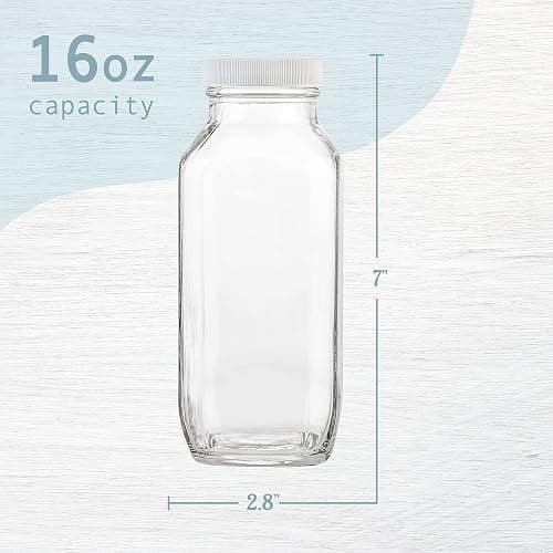 kitchentoolz 16 oz Glass Milk Bottle with Lid - Glass Jars with Airtight Lid used for Milk Container, Yogurt, Smoothies, Juice, Kefir, & Water -2 Pack 16 oz Glass Bottles with Lids thumbnail 3