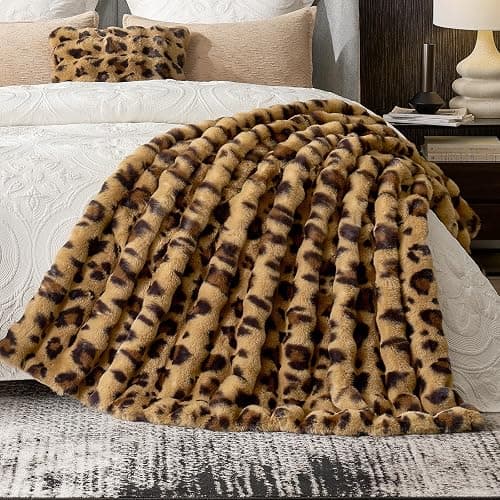 Cozy Bliss Cheetah Leopard Print Faux Fur Throw for Couch, Fuzzy Soft Plush Thick Bubble Blanket for Sofa Bedroom Living Room, 50x60 Inches Brown thumbnail 7
