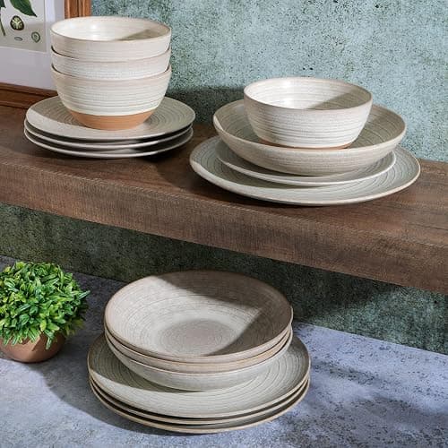 Gibson Elite 16 Piece Dreamweaver Double Bowl Terracotta Reactive Dinnerware Set - Sand Cream, Service for 4 (16pcs) thumbnail 5