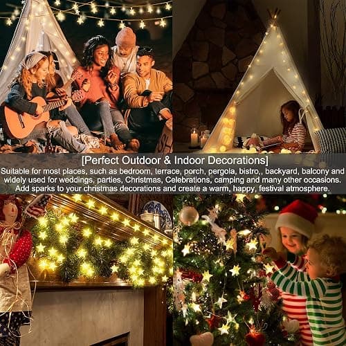 HEYFUNi Warm White Star String Lights,39FT 100LED Plug in Fairy Twinkle Lights with 8 Modes Waterproof for Indoor Outdoor Christmas Tree,Home,Girls’ Room,Garden,Party,Wedding Decor(Warm White) thumbnail 7