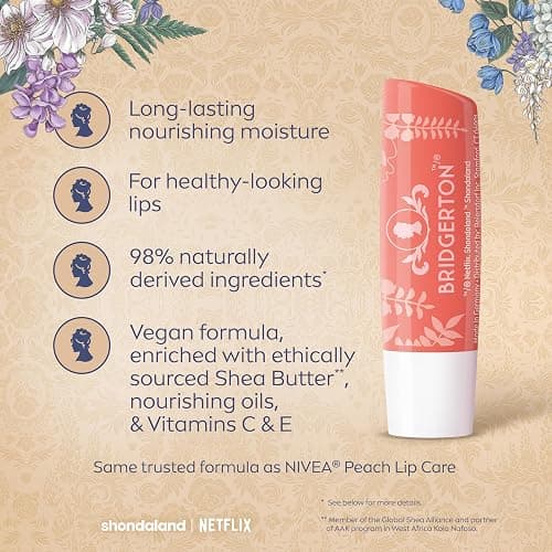 NIVEA Peach Tea Lip Balm, Nourishing Lip Care, Bridgerton Limited Edition Tinted Lip Balm with Peach Flavor and Shea Butter, 3-in-1 Moisture, Repair and Color, 0.17 Oz Stick thumbnail 4