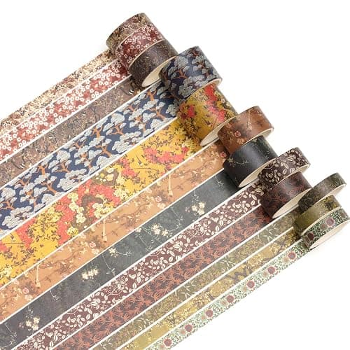 Songdao 12 Rolls Chinoiserie Washi Tape Set Chinese Arts Adhesive Tapes Geometric Garden Decorative Masking Tape Sets for Craft, Kids, Scrapbook, DIY, Gift Wrapping (Serene Mountain Abode) - Serene Mountain Abode thumbnail 2