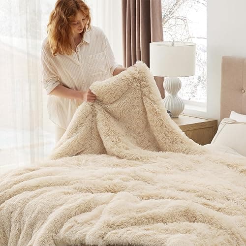 Bedsure GentleSoft Fluffy Beige Throw Blanket for Bed, Faux Fur Gifts Beige Decor Light Tan Khaki Blanket Neutral Decoration for Home, Soft Cozy Fuzzy Plush Thick Warm Sherpa Fleece Cute Stuff, 50x60 thumbnail 9
