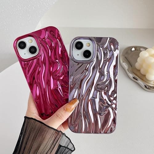 Caseative for iPhone 14 Case,Pleated Water Ripple Chrome Wave Pattern Soft Phone Case (Gold) thumbnail 3
