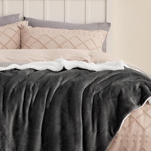 Bedsure GentleSoft Sherpa Fleece Throw Blanket for Couch - Thick and Warm Throw for Women and Men, Soft Fuzzy Plush Car Blanket for Winter, Charcoal, 50x60 Inches thumbnail 5