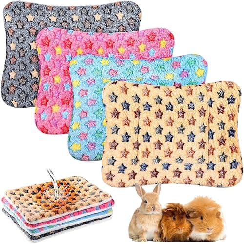 Haull 4 Pcs Waterproof Guinea Pig Bedding Winter Guinea Pig Bed Plush Cage Liners Soft Dog Cat Mat Reversible Winter Cozy Animal Pee Pad Hamster Bed Mat for Bunny(Star,13 x 10 Inch) - Image 1