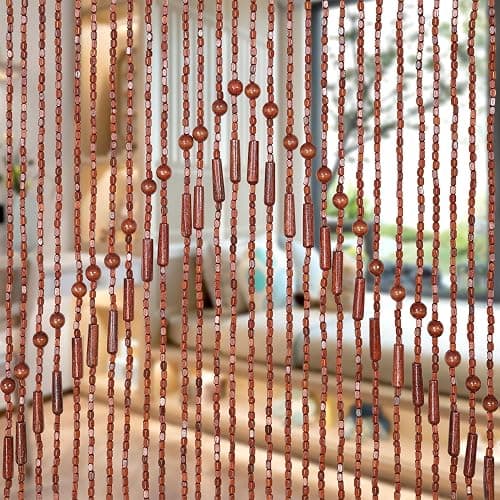 Foreate 52 Strands Beaded Curtain for Doorway Handmade Bamboo Wood Door Beads Hanging Room Divider Bohemian Hallway Window Hippie Curtains Rustic Home Bedroom Decor 35.5" x 75" Brown - Brown thumbnail 4