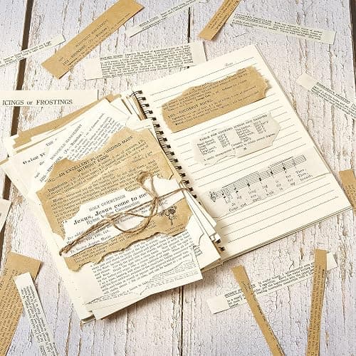 Zonon 114 Pieces 2 Sets Junk Journal Pages Vintage Ephemera Pack Craft Paper Junk Journal Vintage Paper for Albums Planner Decorative Crafts Embellishment Supplies(Old Book and Vellum Series) thumbnail 5