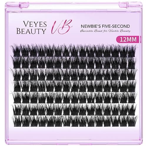 VEYESBEAUTY Lash Clusters Fluffy Individual Lash Extensions Xtreme 3D Layered Volume Eyelashes Thin & Invisible Band Wispy Faux Mink Lash Newbie's Five-Second Length 12mm thumbnail 2