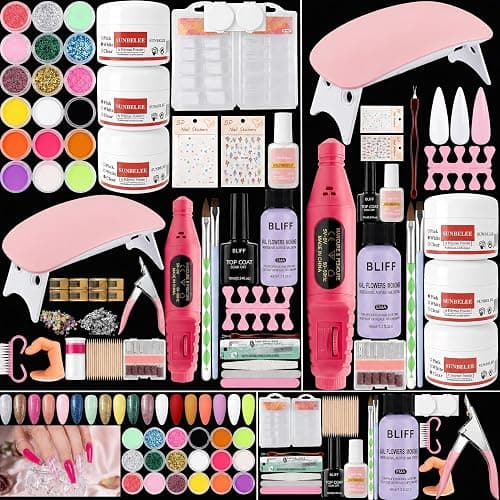 Professional Nail Kit for Beginners with Everything Acrylic Nails Kit with UV Light, Nail Drill, Acrylic Carved powder Glitter Powder, Art Stickers Decor Home Salon Tools for Women Thoughtful Gift - Image 1