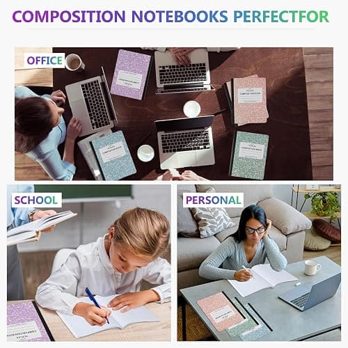 Yeplan Composition Notebooks 4 pack, Wide Ruled Notebook Paper, 9 3/4" x 7 1/2", 80 Sheets/160 Pages, Aesthetic Marble Composition Notebook for School & Office Supplies (4, Pastel Marble Colors) thumbnail 6