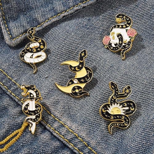 ROFARSO Snake Enamel Lapel Pin Set Cartoon Love Life Pin, Halloween Accessory for Backpacks Clothing Bags Hats Shirts (5piccs pin set) thumbnail 4