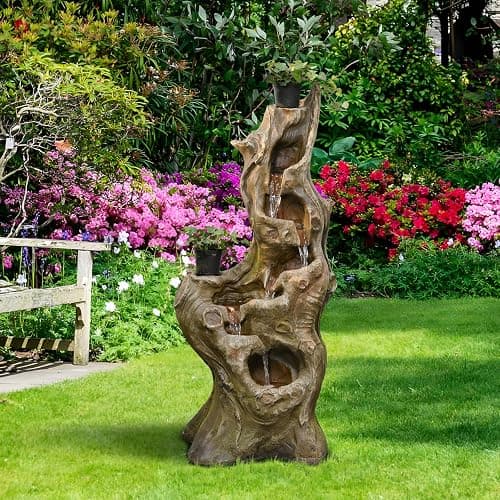 Sunlinua Water Fountain Outdoor 5-Tiers Large Cascading Realistic Tree Trunk Natural Waterfall Outdoor Fountains Resin Imitation Wood with LED Lights for Garden, Patio, Porch thumbnail 6